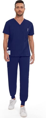 niaahinn Men Scrub Set-Stretch V-Neck Scrub Top & Jogger Pant with 9 Pockets, Yoga Waistband, Anti-Wrinkle Scrubs for Men in Kuwait