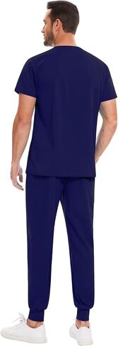 niaahinn Men Scrub Set-Stretch V-Neck Scrub Top & Jogger Pant with 9 Pockets, Yoga Waistband, Anti-Wrinkle Scrubs for Men in Kuwait
