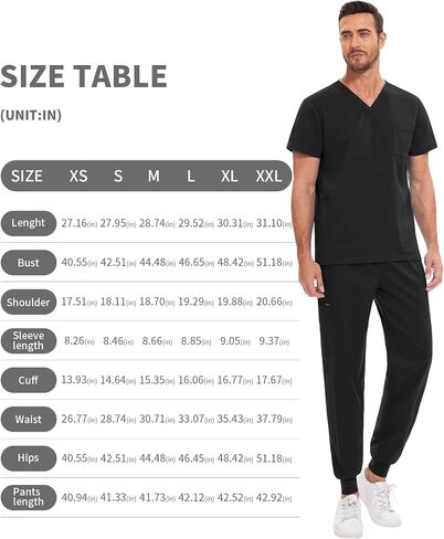 niaahinn Men Scrub Set-Stretch V-Neck Scrub Top & Jogger Pant with 9 Pockets, Yoga Waistband, Anti-Wrinkle Scrubs for Men in Kuwait