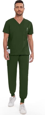 niaahinn Men Scrub Set-Stretch V-Neck Scrub Top & Jogger Pant with 9 Pockets, Yoga Waistband, Anti-Wrinkle Scrubs for Men in Kuwait