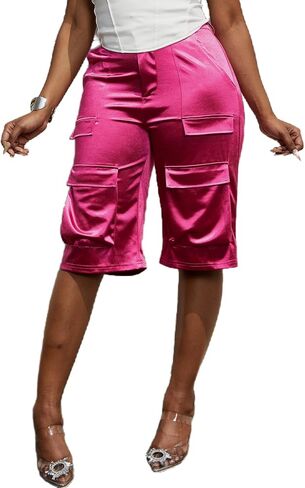Vaceky Womens Satin Cargo Shorts High Waisted Straight Leg Dressy Casual Shorts in Saudi Arabia