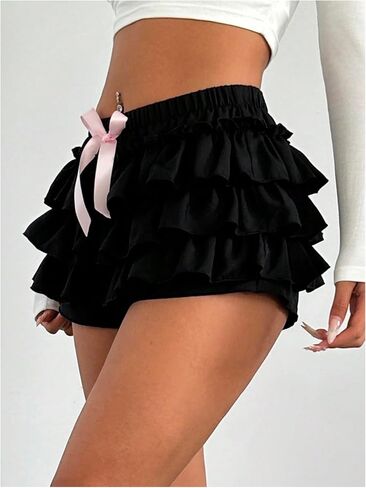 GORGLITTER Women's Bow Ruffle Bloomer Shorts Y2k Layered Sexy Cute Coquette Mini Shorts in Saudi Arabia