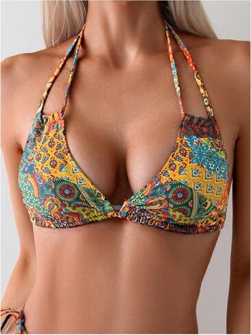 SHENHE Women's 2 Piece Swimsuits Halter Tie Side Patchwork Bikini Set Boho Bathing Suit in Saudi Arabia