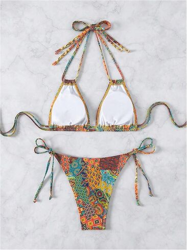 SHENHE Women's 2 Piece Swimsuits Halter Tie Side Patchwork Bikini Set Boho Bathing Suit in Saudi Arabia
