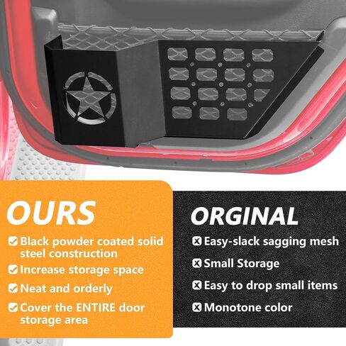 Rear Door Pockets Molle Panels For Jeep Wrangler Accessories JL 4XE Gladiator JT, Metal Storage Organizer, Replacement Original Factory Weak Saggy Net, Cover the ENTIRE Door Storage Area in Saudi Arabia