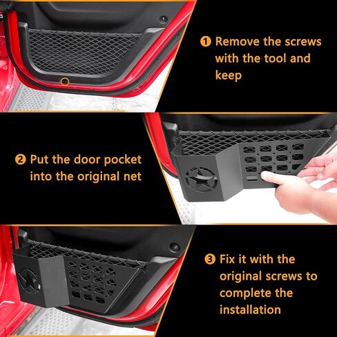 Rear Door Pockets Molle Panels For Jeep Wrangler Accessories JL 4XE Gladiator JT, Metal Storage Organizer, Replacement Original Factory Weak Saggy Net, Cover the ENTIRE Door Storage Area in Saudi Arabia