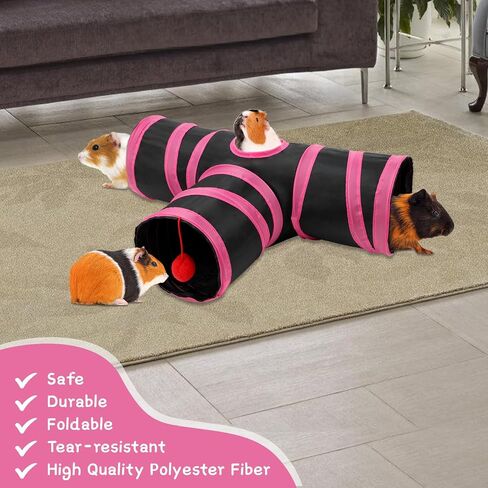 Rypet Guinea Pig Tunnels and Tubes Collapsible 2 Way and L-Type Tunnel with Interactive Ball Small Animal Activity Tunnel Hideaway Toys for Baby Rabbit Ferret Hamster Chinchilla Hedgehog in Saudi Arabia