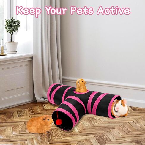Rypet Guinea Pig Tunnels and Tubes Collapsible 2 Way and L-Type Tunnel with Interactive Ball Small Animal Activity Tunnel Hideaway Toys for Baby Rabbit Ferret Hamster Chinchilla Hedgehog in Saudi Arabia