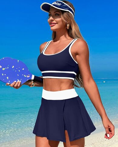 Fanuerg Women's High Waisted Bikini Sets Sporty Color Block Tummy Control Swimsuit Swim Skirt Two Piece Bathing Suit in Saudi Arabia