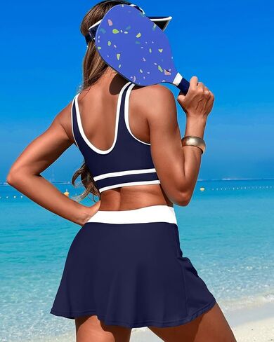Fanuerg Women's High Waisted Bikini Sets Sporty Color Block Tummy Control Swimsuit Swim Skirt Two Piece Bathing Suit in Saudi Arabia