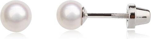 Girls 14K Gold Plated or Sterling Silver 4-5mm Cultured Pearl Earrings with Safety Screw Backs for Babies, Toddlers, Teens, or Women in Saudi Arabia