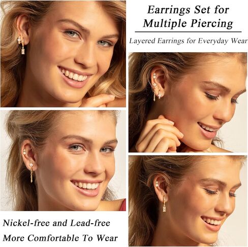 4 Pairs Sterling Silver Post Pearl Hoop Earrings for Women Trendy 14K Gold Plated Huggie Hoop Earrings Cartilage Stud Earrings Sets for Multiple Piercing Small Gold Pearl Hoop Earrings in Saudi Arabia