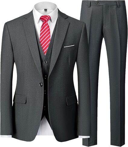 MrSure Men’s 3 Pieces Suit, Slim Fit Tuxedo with One Button, Jacket Vest Pants & Tie Set for Party, Wedding and Business in Saudi Arabia