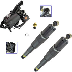 TRQ Air Ride Suspension Compressor with Dryer & Rear Shock Absorber 3 Piece Kit Set for 2007-2014 Cadillac Escalade / 2007-2014 Chevy Suburban/Tahoe/Avalanche/GMC Yukon New