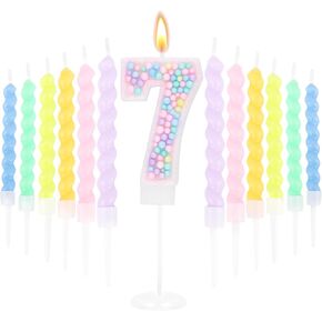 رقم 7 شمعة و 12 PCS شموع حلزونية للفتيات السابع من زخارف عيد الميلاد