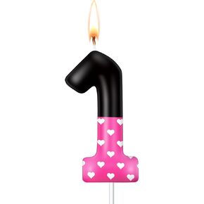 شمعة عيد ميلاد Mtlee Pink Mouse ، كعكة اللون الوردي والأسود كب كيك توبيبر ديكورات عيد ميلاد الرسوم المتحركة رقم شمعة الحفلات (رقم 1)