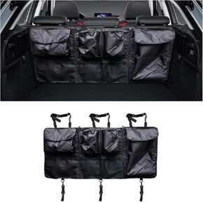 Back Seat Trunk Organizer, Large Capacity Hanging Storage Organizer with Adjustable Straps, Waterproof Cargo Storage Bag with Pockets, Car Interior Accessories for Car, Truck, SUV (Black)