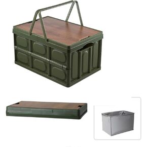 Collapsible SUV Trunk Organizer Plastic Durable Storage Box with Lid Outdoor Storage Organiser Box Secure Snap-on Lid Car Boot Organizer Hard Cargo for Camping Picnics,Green