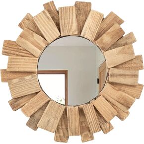 Rustic Driftwood Round Wall Mirror – Natural Wooden Frame Decorative Mirror for Farmhouse Coastal Boho Home Décor – 12" Sizes for Bathroom, Living Room, or Entryway