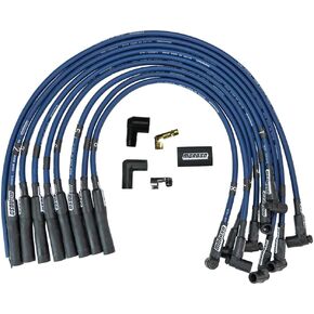 MOROSO 73668 Blue Ultra 40 Spark Plug Wire Set ، يناسب تشيفي الكبير الكبير ، نهايات التوصيل المستقيم ، موزع HEI ، فوق توجيه غطاء الصمام