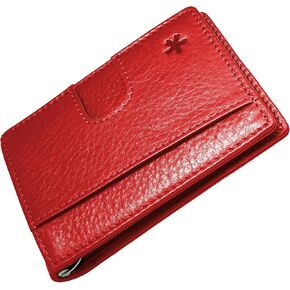أقسم العلامات التجارية الكاملة محفظة جلدية للحبوب مع حظر RFID ومقطع المال - محفظة BIFOLD الحد الأدنى تحمل 12 بطاقة - سهولة الوصول إلى علامة التبويب - من مصادر أخلاقية (أحمر)