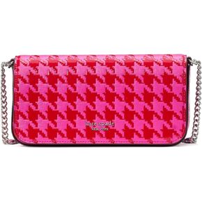 kate spade new york Devin Houndstooth Embossed Saffiano Leather Flap Chain Wallet, Pink Multi