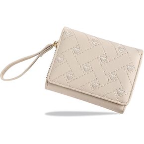 Wallet Women, Cute Pink Ladies Wallet, Love Heart Trifold Wallets Woman Business Credit Card Holder with Zipper Purse for ID Cards Cash Coin Key (Pink)