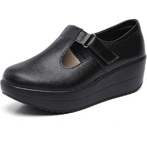 EnllerviiD Women's Mary Jane Platform Round Toe Ankle Strap Low Heel Chunky Uniform Dress Wedge Nurse Shoes Comfort Light Weight Walking Shoes