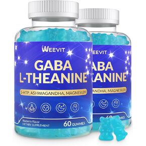 GABA L-Theanine Gummies, Sugar Free L-Theanine Supplement with 5-HTP, Ashwagandha, Magnesium, Vitamin B6, B12 - Melatonin-Free for Adults - Non-GMO, Vegan