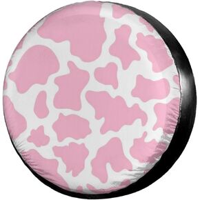 Pink Cow Print Spare Tire Cover Dust-Proof Wheel Tire Cover Fit Trailer, RV, SUV and Many Vehicle 17 Inch