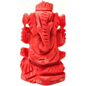 Red Coral Carved Ganesha Moonga Ganesha Statue 2" Long for Chakra Balancing Meditation Yoga Reiki Gemstone Spiritual Energized Positive Mental Peace Prosperity