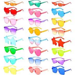 Pibupibu 12/24 Pack Mixed Rimless Colorful Party Sunglasses Bulk, Fun Party Glasses Photoshoot Prop Costume Eyewear