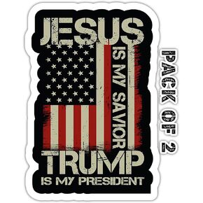 SHOP A THING - Jesus is My Savior and Trump is My President – Vinyl Decal for Van and Truck Bumper – Waterproof Decal for Water Bottle – Indoor and Outdoor Sticker for Mailbox – Pack of 02 – SAT 057