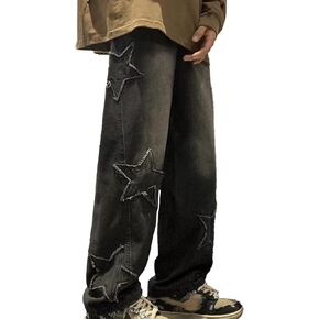 Star Graphics Jeans for Men and Women Y2K Casual Baggy Jeans with Star Design Streetwear Pants