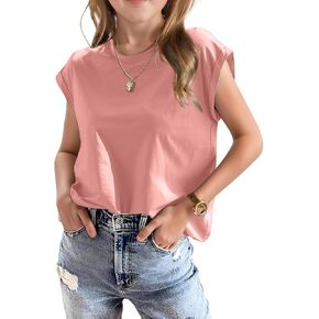 Girls Summer Casual Tee Shirts Tops Short Sleeve Kids Crewneck Cap Sleeve Tank Top Basic Loose Fit Cute T Shirt