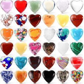 100PCS Worry Stones Heart Shape Healing Crystals, Anxiety Crystal Bulk 0.8 Inch Gem Stones Rocks Crystals Natural Cute Pocket Meditation Heart Beads Wholesale Set Gifts