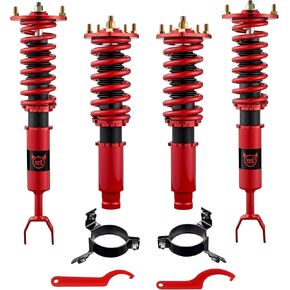 Coilovers Evil Energy Coilovers متوافقة مع هوندا Prelude 1992-2001 ، طقم خفض الارتفاع القابل للتعديل ، مجموعة تعليق coilover twin-tube لركوب مريح ، الأحمر