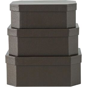 Soul & Lane Octagon Textured Decorative Boxes for Organizing, Set of 3 Nesting Cardboard Storage Containers for Gifts, Durable Memory Boxes for Keepsakes, Forest Green