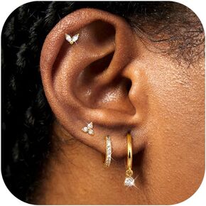 MILACOLATO 4 Pairs Silver Earrings for Women Trendy, 14K Gold Filled/Sterling Silver Plated Hypoallergenic Stud Huggie Hoop Earrings, Lightweight Gold Cartilage Earrings Stacks for Multiple Piercing Jewelry Gifts