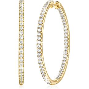 NICRET Hoop Earrings 14K Gold Hoop Earrings for Women Dual Diamond Hoops Earring Large Gold Hoops Earring 40 * 2mm (A-Gold)