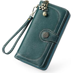 Wallet Women Large Leather RFID Blocking Bifold Multi Card Case with Zipper Pocke Phone Wristlet Purse