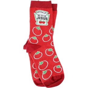 Kerusso - Catch Up With Jesus - Red Cotton Blend Women's Crew Socks, One Size Fits Most