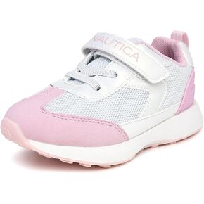 Nautica Kids Girls Athletic Sneakers-أحذية مريحة للركض مع حزام خطاف وقابل للتعديل ، وأحجام الأطفال الصغار/الصغار