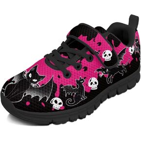 Girls Running Shoes with Hook and Loop Cute Print Kids Tennis Shoes for Outdoor Activities
