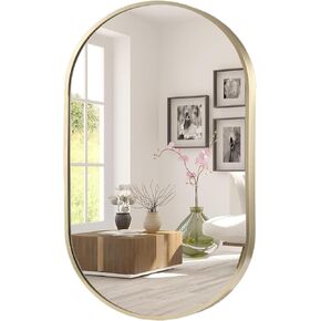 مرآة مزارع أوفال مرآة ، 17 "× 30" مرآة حمام بيضاوي ، مرآة جدار إطار معدني ، مرآة ذهبية ، مرآة حمام مثبتة على الحائط لغرفة النوم ، غرفة المعيشة ، المدخل ، عمودي أو أفقي