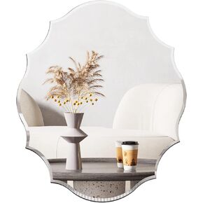 Muzilife 22x28 Frameless Oval Wall Mirror Beveled Scalloped Mirror Silver Wall Mirror with MDF Backplane Over Bathroom Sink for Vanity, Bedroom or Any Other Room in Your Home