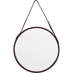 Brown Round Hanging Mirror, 11.8 Inch Farmhouse Mirror with Leather Hanging Rope for Bathroom, Bedroom, Living Room, Entryway Home Decor. (Brown, S-11.8in)
