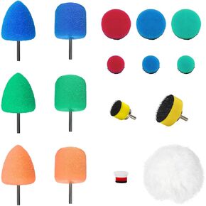 16PCS Mini Buffing Polishing Pads, Car Detail Sponge Buffing Mini Polisher Wool Pads for Rotary Tools, Auto Waxing Detailing Kit for Cordless Electric Drill Wheel Hub Cleaning