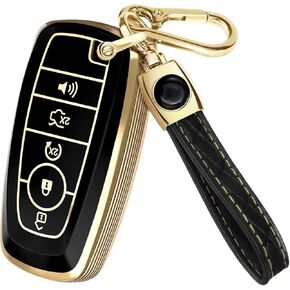 Lucrum متوافق مع Ford Key Fob Cover و Ceychain الجلود ، حالة KeyFob لـ F150 F250 F350 F450 Edge Explorer (2018-2025)