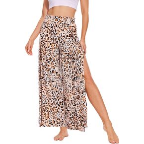 Bamboo Viscose Pajama Pants for Women High Side Slits Lounge Pants Wide Leg Casual Pj Bottoms